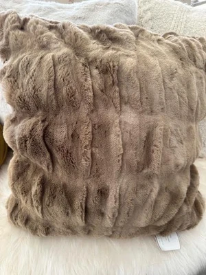 POTTERY BARN RUCHED FAUX FUR TAUPE PILLOW COVER * 18” X 18” Brown Christmas NEW - Image 1 of 2
