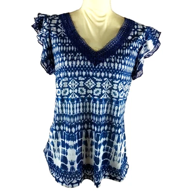 Bobbie Brooks Top Blue White Lace Size Small Tie Dyed Look - Image 1 of 4