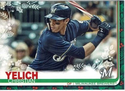 2019 Topps Holiday Christian Yelich (Brewers) Candy Cane Bat SP Card No. HW72 - Image 1 of 2