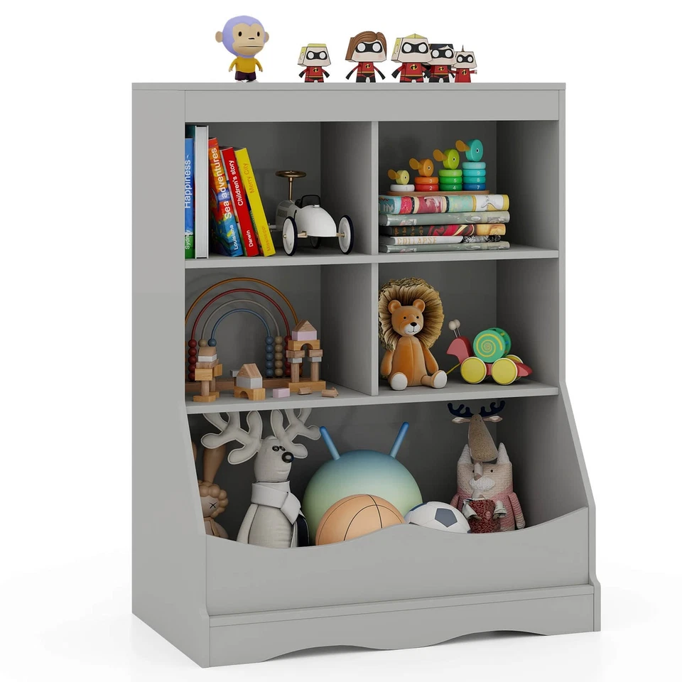 Costway 3-tier Children's Multi-functional Bookcase Toy Storage Bin Floor