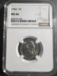 1966 Jefferson Nickel - NGC MS66. - Picture 1 of 2