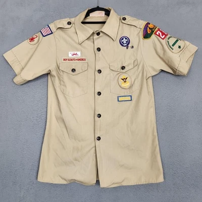 Camisa Boy Scouts of America Juvenil Grande Bronceado Uniforme Parches BSA Hecha en EE. UU. Foto 1 de 4