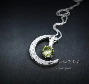 Crescent Moon Peridot Necklace - 18kgp Sterling Silver - One Necklace Two wear - Picture 1 of 8