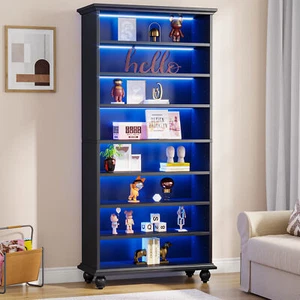69-Inch Tall Bookcase with LED Lighting, Modern 9-Tier Freestanding Bookshelf - Picture 1 of 9
