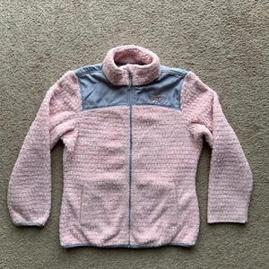 Reebok Jacket Girls Large 14-16 Full Zip Fleece Pink Grey Mock Neck Pockets - Picture 1 of 11