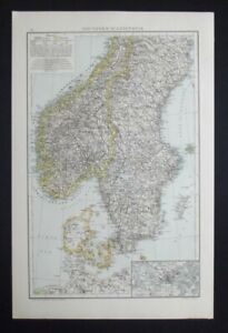 Antique Map: Southern Scandinavia, Norway & Sweden, The Universal Atlas, 1893