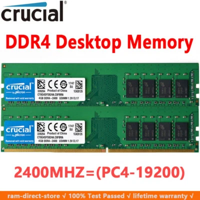 Crucial DDR4 8GB 2400Mhz PC4-19200 288pins Desktop Memory Dimm Ram 2X4GB - Image 1 of 4