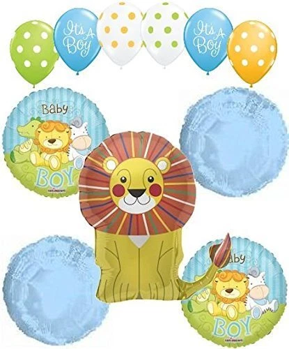 11 pc Baby Boy Lion Balloon Bouquet Decoration Safari Jungle Animal Zoo Shower - Image 1 of 1