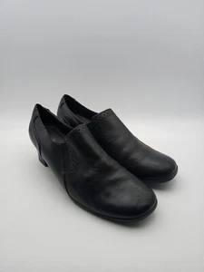 Thom McAn Womens Size 8.5 W Black Leather Slip On Loafer Block Heel Shoes - Picture 1 of 7