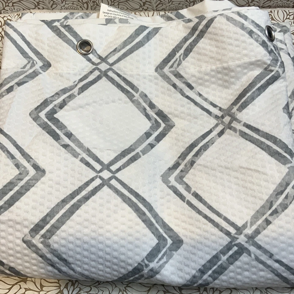 Dyed Clipped Diamond Fabric Shower Curtain 72 X 72" White - Threshold