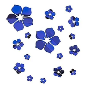 Acrylic Mirror Floral Wall Stickers Self Adhesive Mirror Wall Decor Blue - Picture 1 of 6