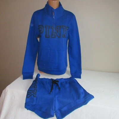 Victoria's Secret розовый 1/4 молнии толстовка и короткие брюки синий/черный L новый без ЯРЛЫКОВ - Изображение 1 из 4