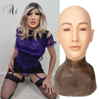 Realistic Silicone Female Mask Headwear Face Masks for Crossdresser Drag Queen   - Image 1 of 4