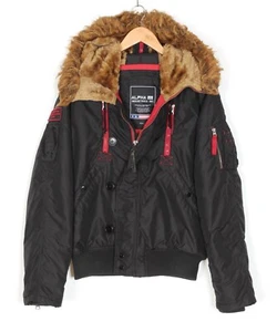 ALPHA INDUSTRIES Fur Hooded Padded Bomber Jacket Men Size S MJ4806 - Picture 1 of 9