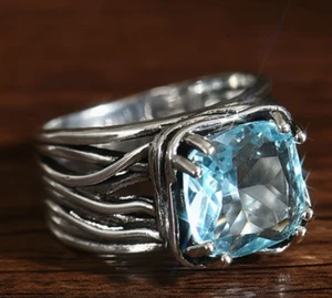 blue Gemstone boho Ring wide band fashion jewelry NEW FAST Free Ship SIZE 9 - Picture 1 of 4
