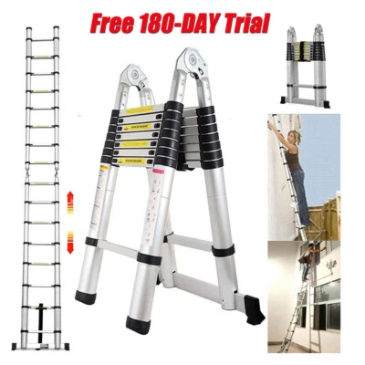 AUTOFATHER 16.5 ft Folding Ladder Aluminum Multi Purpose Extension Ladders Building Supplie
