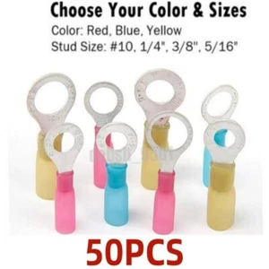 Waterproof Heat Shrink Wire Connectors Crimp Ring Terminals 22-10AWG 50PCS - Picture 1 of 15