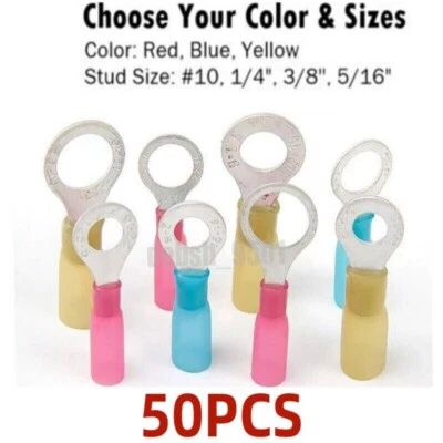 Waterproof Heat Shrink Wire Connectors Crimp Ring Terminals 22-10AWG 50PCS - Image 1 of 4