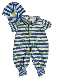 Vintage Gymboree One Piece Outfit passende Mütze und Wendedecke Frösche - Bild 1 von 10