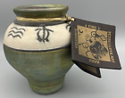 Ben Diller Raku Pottery Vase - Hawaiian Volcano Art - Petroglyph Design