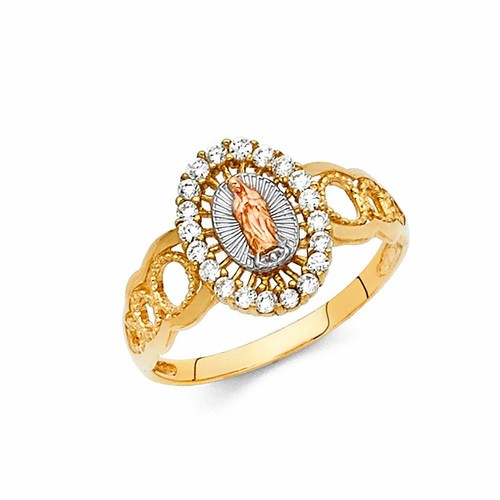 14K Tri Color Gold Cubic Zirconia Our Lady of Guadalupe Religious Ring ...