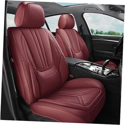 Car Seat Covers Front Seat Burgundy, Luxury Leather 2 PCS Front Seat Wine Red - Image 1 of 4