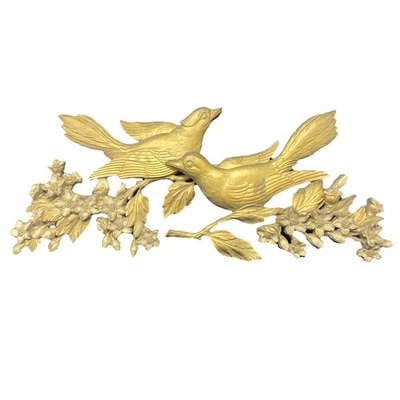 Juego (2) placas de arte de pared MCM Dart Syroco Gold Bird on Dogwood Branches 1967 Foto 1 de 4