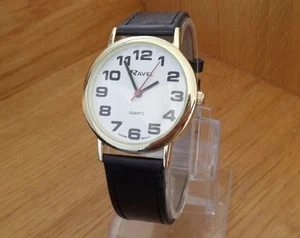Mens Gold Ravel Large Easy to Read Analogue Quartz Black Strap Watch M7 - Picture 1 of 6