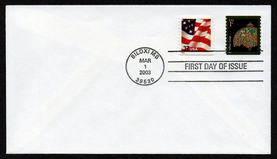 USA, SCOTT # 3758 and 3631, BLANK FDC COVER - TIFFANY LAMP and FLAG, YEAR 2003 - Image 1 of 1