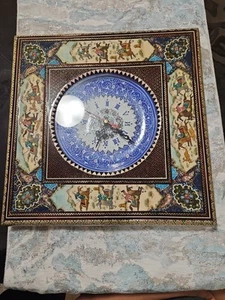 Hand Made Wooden Marquetry Khatam And Mina Kari Persian Wall Clock L 14 x H x 14 - Picture 1 of 6