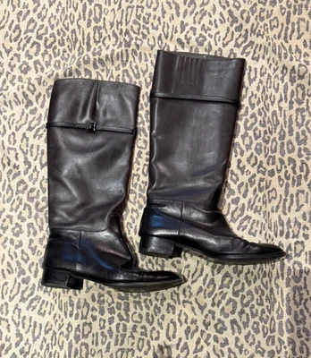 Botas VIA SPIGA negras y marrones oscuras hasta la rodilla inspiradas en montar, Italia, 9,5 Foto 1 de 4