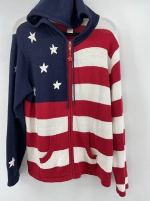 Quacker Factory Sweater Womens Large American Flag Hoodie Stars Patriotic USA - Image 1 of 4