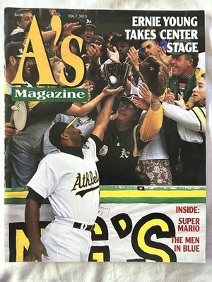 OAKLAND A'S MAGAZINE PROGRAM ERNIE YOUNG COVER VOL 1 #5 1996 VS BALTIMOREORIOLES - Image 1 of 4