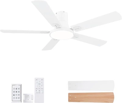52 Inch White Ceiling Fans w/ Lights & Remote, Flush Mount Low Profile 5 Blades - Image 1 of 4