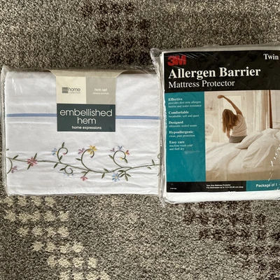 Vintage Twin Thread Count Floral Vine Embroidered Sheet Set & Mattress Protector - Image 1 of 4