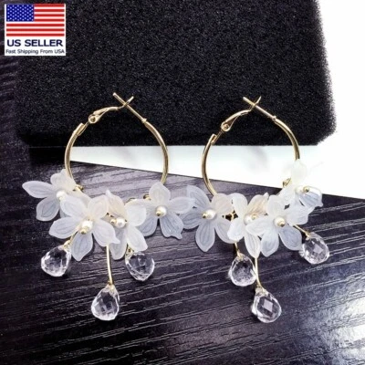 Fashion Women Crystal Jewelry Earrings Multi Flower Pendant Style Stud Hook - Image 1 of 4