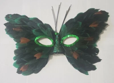 Green Butterfly Feather Masquerade Mask Green - One Size Fits Most - Venetian Foto 1 de 4