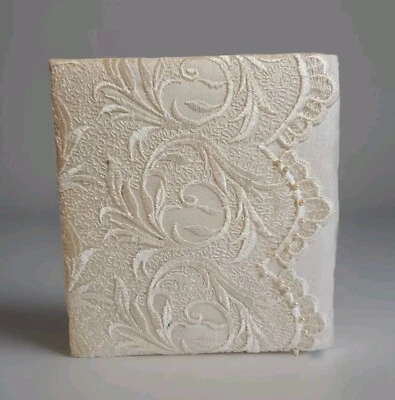 VTG Handmade Silk Fabric & Lace Wedding Photo Album~8"x7"x2.5"~Holds 160 Photos - Image 1 of 4