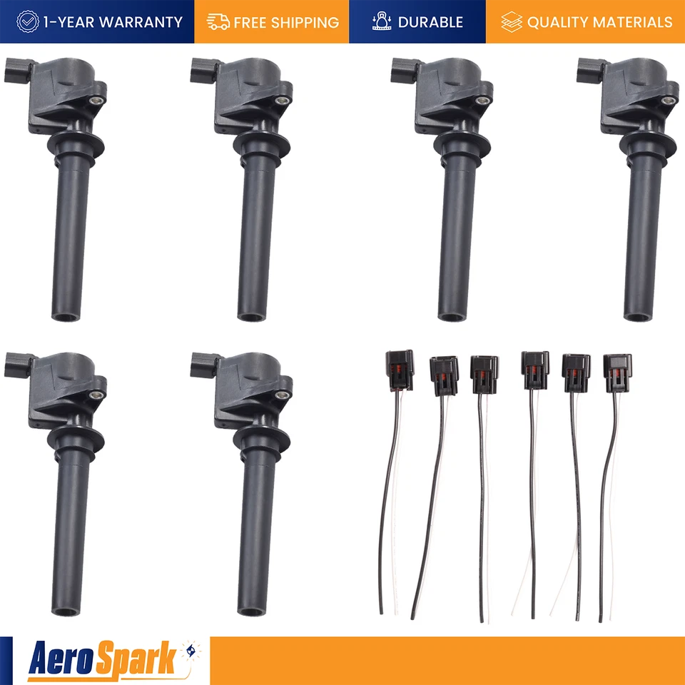 Set of 6 Ignition Coil & 6 Connector for 2001-2006 Mazda Tribute 3.0L V6 FD502 - Image 1 of 1