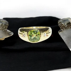Peridot Cushion Cut With 925 Sterling Silver Gold Plated Ring For Men's #E41 - Picture 1 of 9