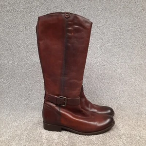Frye Melissa Harness Riding Boots Knee High Tall Women 9 B Redwood Brown Leather - Picture 1 of 9