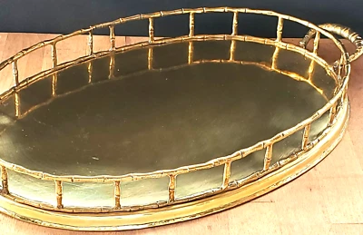 Bandeja ovalada de latón de inspiración asiática de bambú MCM Hollywood Regency de colección 20" Foto 1 de 4