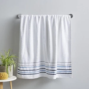 Java Stripe Hand Towel Multi Stripe Hem Detail 100% Cotton 450GSM Towel White - Picture 1 of 4