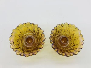 Vintage Karneval Glas Indiana Wildrose Kerzenständer Kerzenständer Paar Ringelblume - Bild 1 von 12