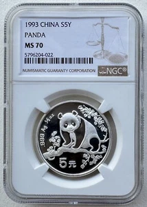 NGC MS70 China 1993 Panda Silver Coin 1/2oz 5 Yuan - Picture 1 of 4