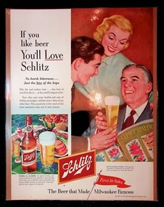 1953 Schlitz Milwaukee Beer "Like Beer You'll Love Schlitz" Art Vintage Print Ad - Picture 1 of 1