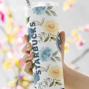 Blue Floral Drinkware Coffee Mug, Tumbler Set, Girls Bottles - Picture 1 of 5