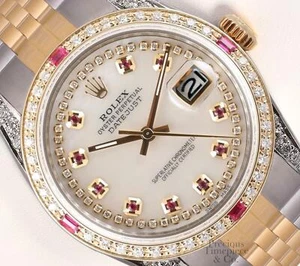 Rolex Datejust 36mm 18k TT/SS-White MOP Ruby String Diamond Dial-Ruby Bezel-Lugs - Picture 1 of 6