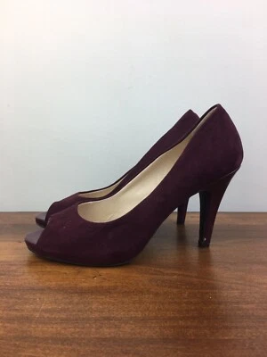 Zapatos de salón Andrew Geller para mujer Tagalong borgoña gamuza punta abierta tacones talla 8,5 M Foto 1 de 4