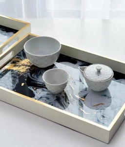 Luxus Weiß Set Küche Servieren Getränke Kerze Couchtisch Tablett & Untersetzer - Bild 1 von 17